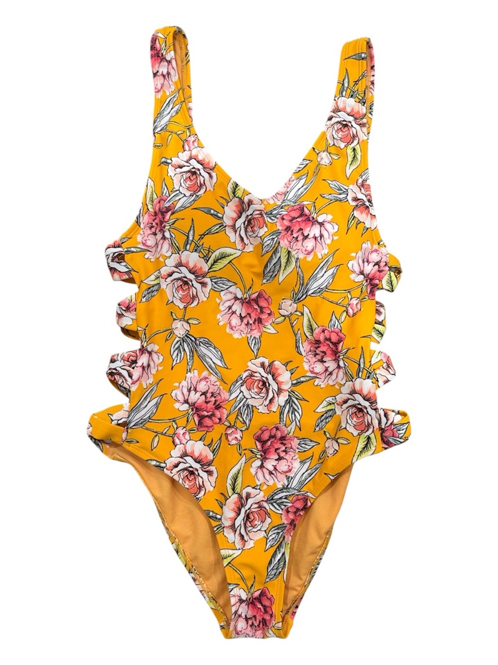 Orange Floral One-Piece Swimsuit in size S